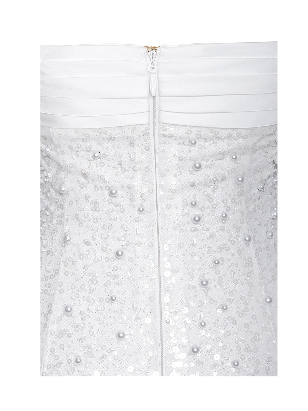 WHITE SATIN SEQUIN PEARLS BEADED MAXI DRESS