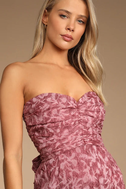 Organza Ruched Strapless Wide-Leg Jumpsuit