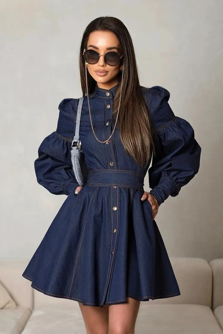 Lena Puff Sleeve Denim Mini Dress