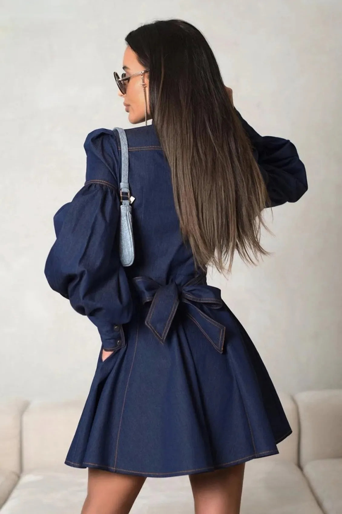 Lena Puff Sleeve Denim Mini Dress