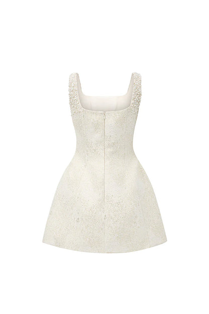 cora light yellow silk lined lacquered brocade mini dress