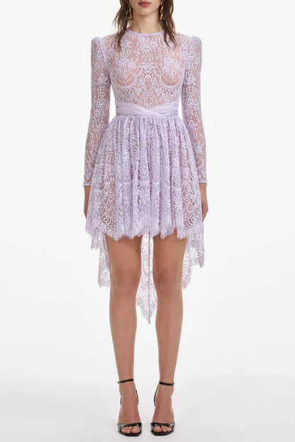 Lilac Lace Satin Mini Dress