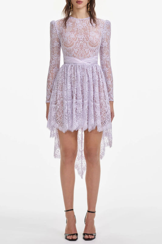 Lilac Lace Satin Mini Dress