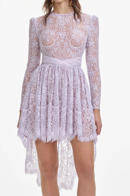 Lilac Lace Satin Mini Dress