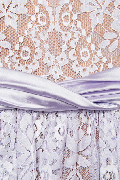 Lilac Lace Satin Mini Dress