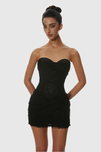 Liserre Sequin Strapless Corset Ruched Mini Dress
