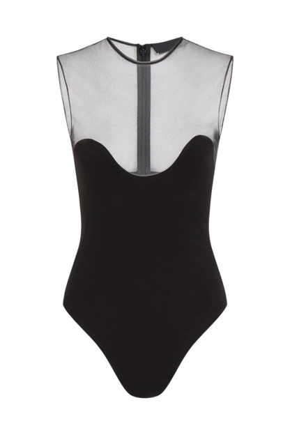 Llewyn Wave Neckline Bodysuit - Black