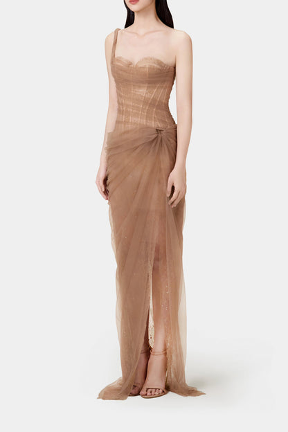 MARA BROWN LACE CORSET DRESS