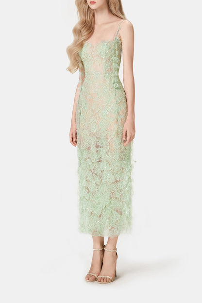 Mint Beaded Lace Pencel Dress
