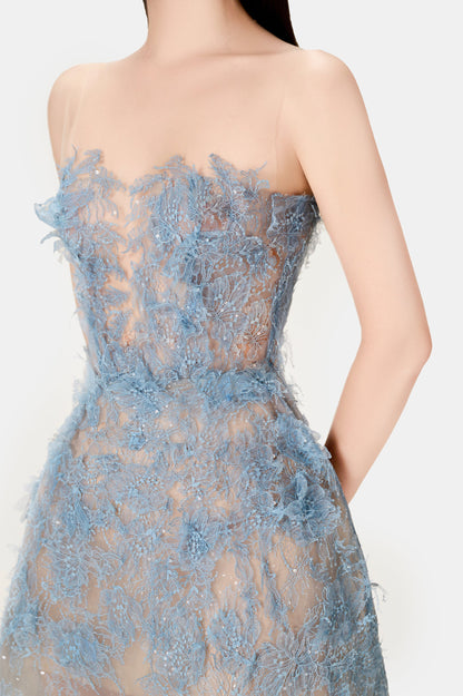 BLUE BEADED LACE DRESS