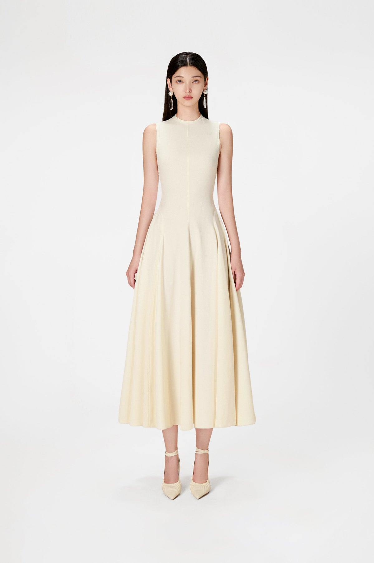 IVORY RAW EDGE MIDI DRESS