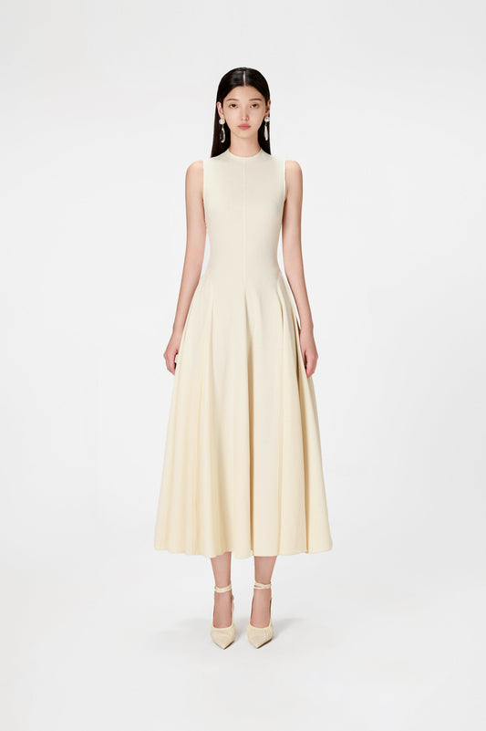 IVORY RAW EDGE MIDI DRESS