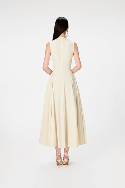 IVORY RAW EDGE MIDI DRESS