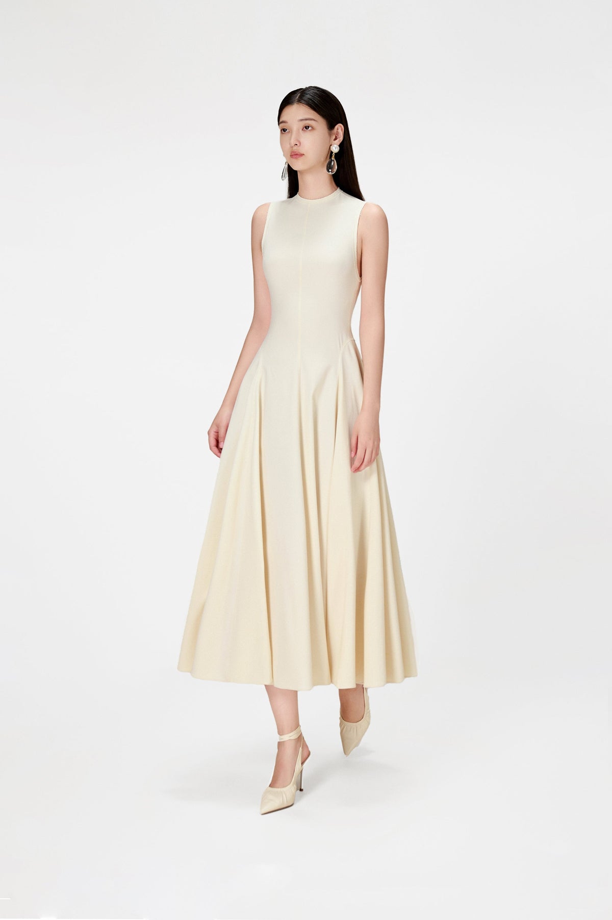 IVORY RAW EDGE MIDI DRESS