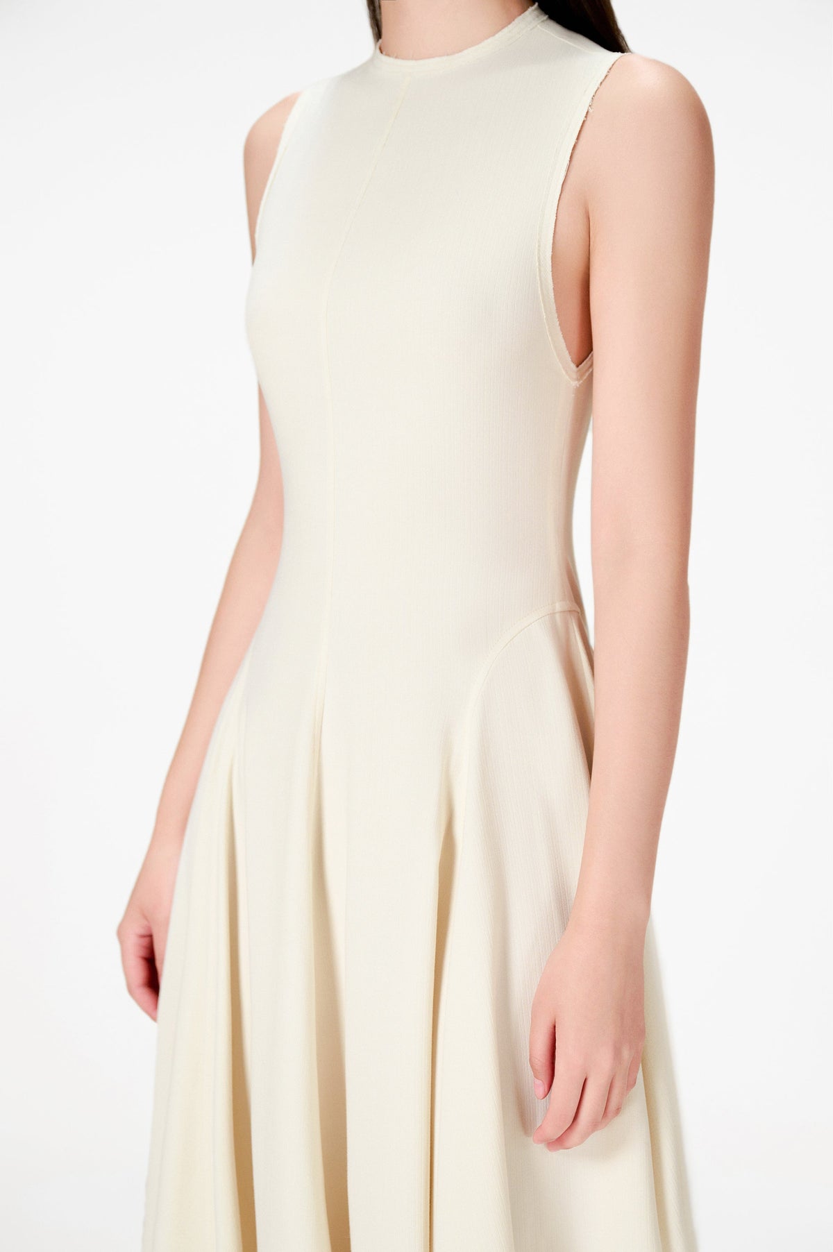IVORY RAW EDGE MIDI DRESS
