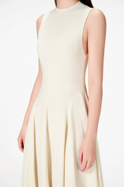 IVORY RAW EDGE MIDI DRESS