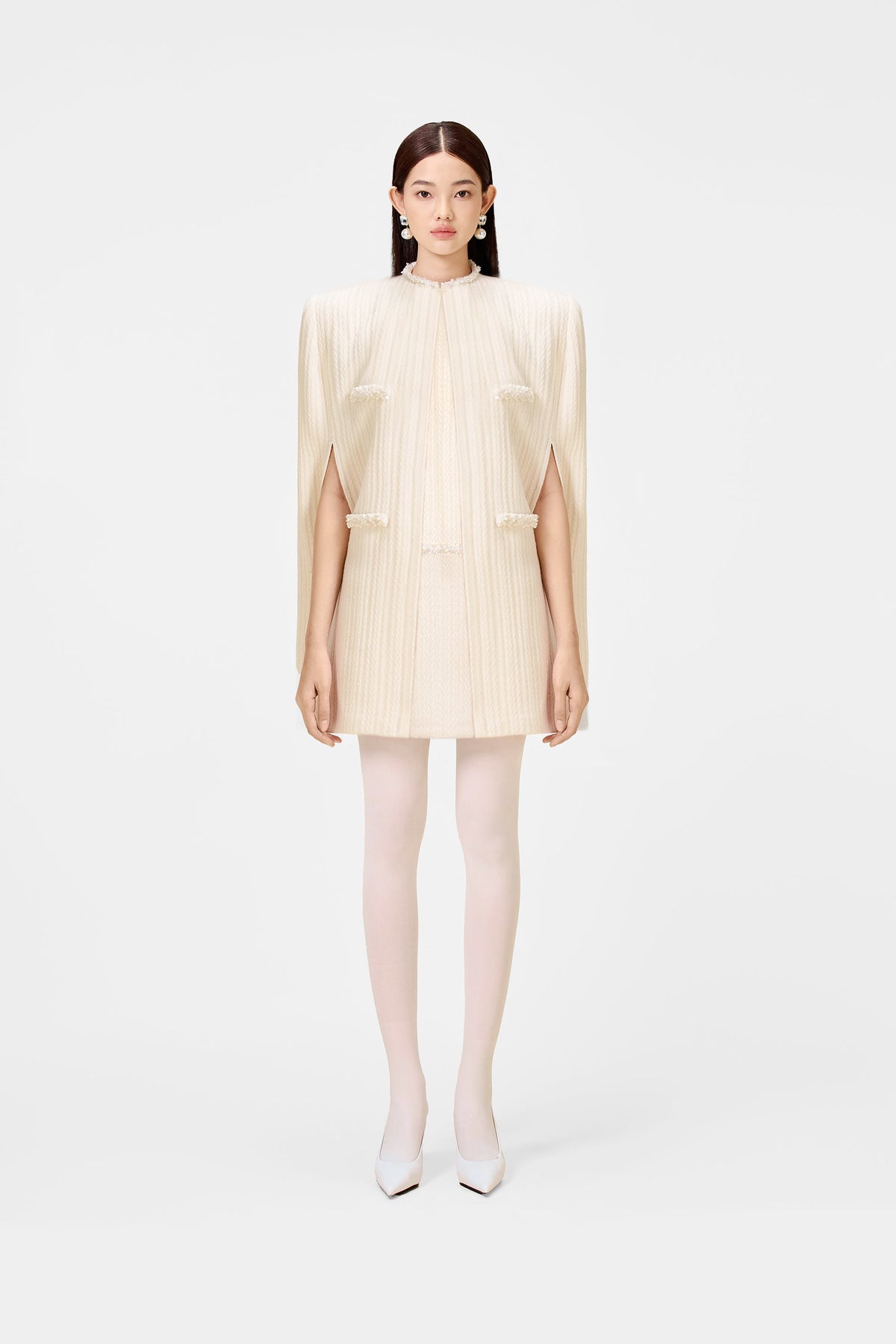 White Beaded Knit Cape