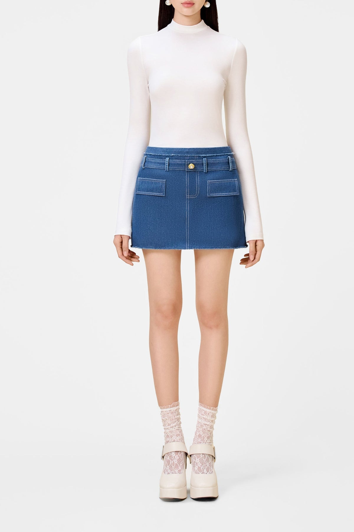 Denim Blue Tweed Mini Skirt