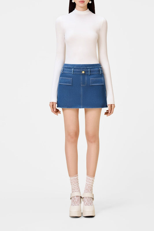 Denim Blue Tweed Mini Skirt