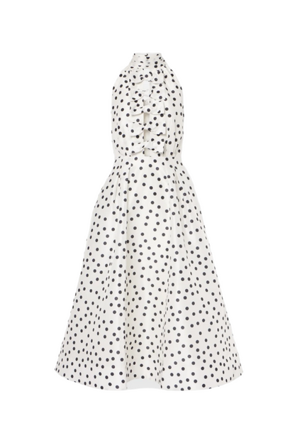 Londa Halter Polka Dot Bow Cutout Midi Dress