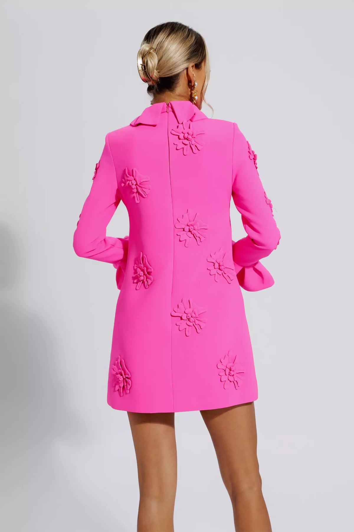 LORELAI PINK JACQUARD FLORAL LONG SLEEVE MINI DRESS