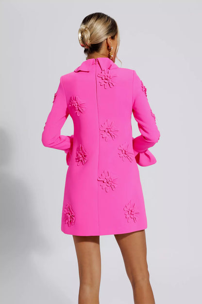 LORELAI PINK JACQUARD FLORAL LONG SLEEVE MINI DRESS