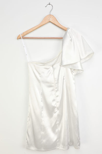White Satin One-Shoulder Mini Dress
