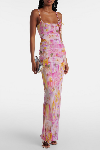 Floral Appliqué Print Maxi Dress