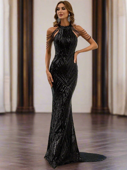 Geometric Sequin Chain Mermaid Prom Dress