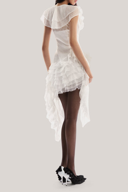moira irregular ruffled mini dress in white