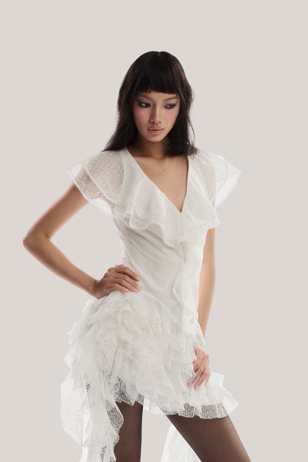 moira irregular ruffled mini dress in white