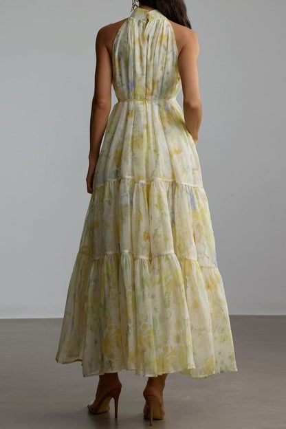 caroline Floral Print Sleeveless Maxi Dress in yellow