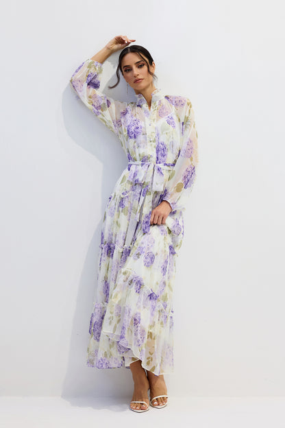 murray Floral Print Long Sleeve Chiffon Maxi Dress