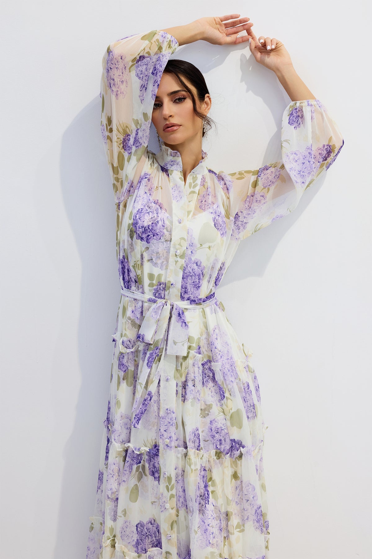 murray Floral Print Long Sleeve Chiffon Maxi Dress