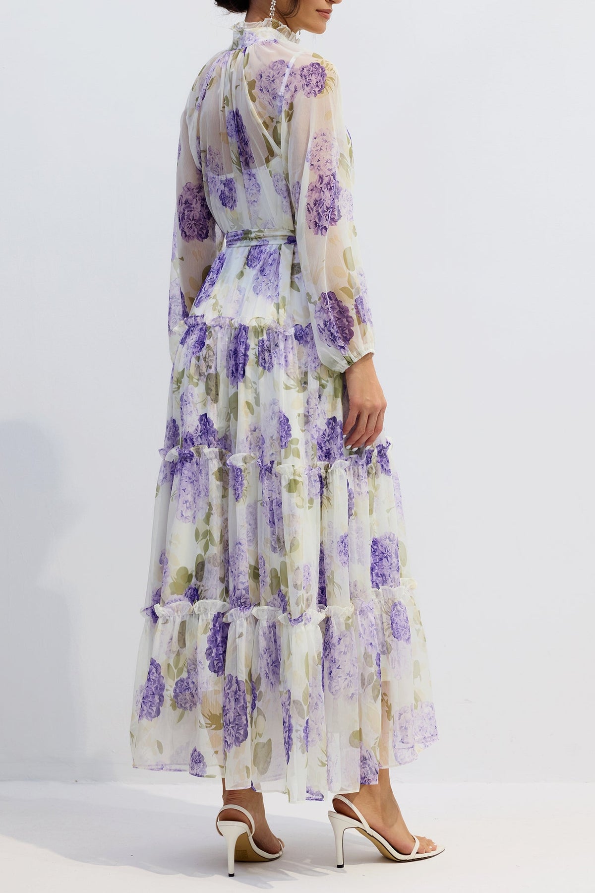 murray Floral Print Long Sleeve Chiffon Maxi Dress