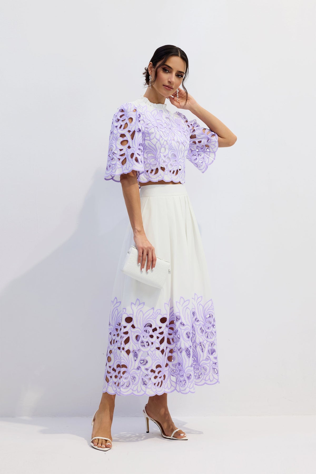 diana Floral Embroidered Two-Piece Set in purple