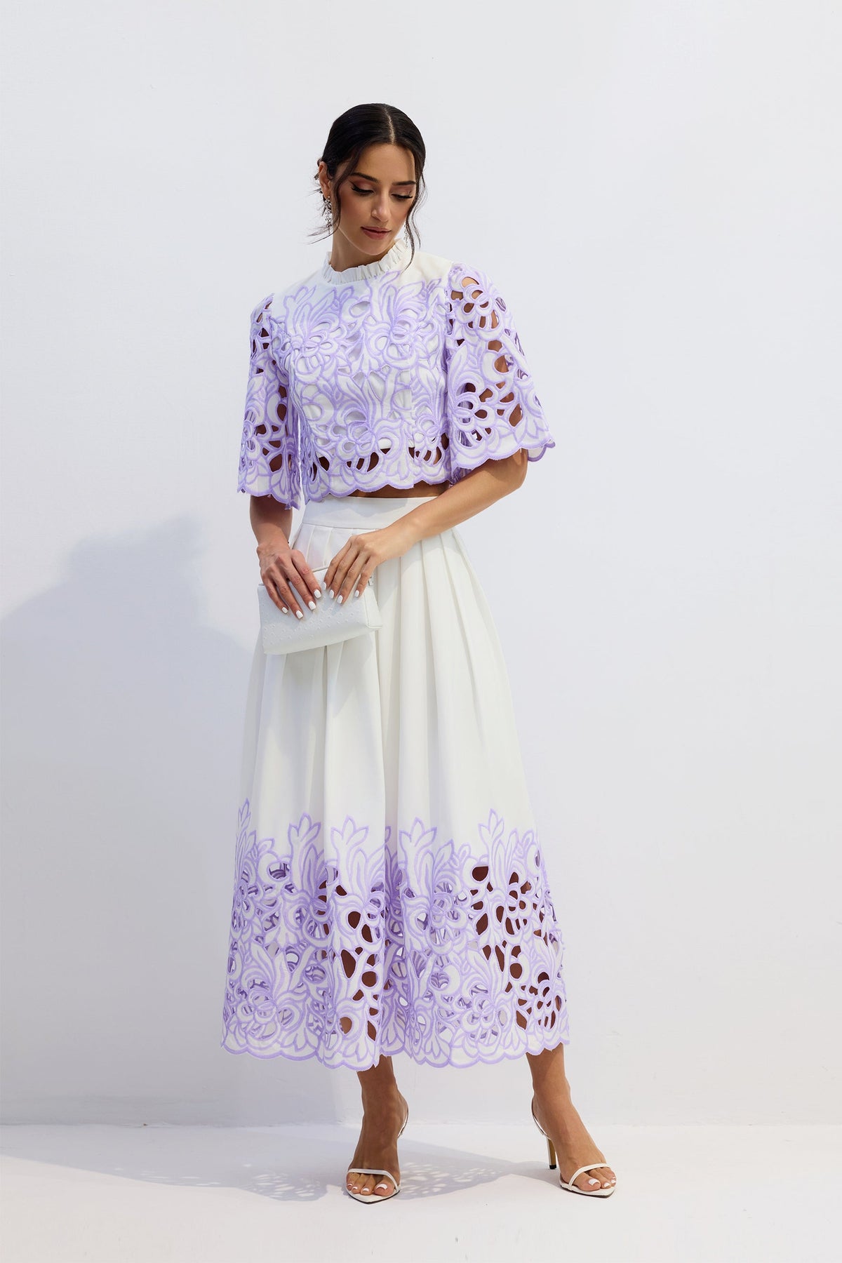 diana Floral Embroidered Two-Piece Set in purple