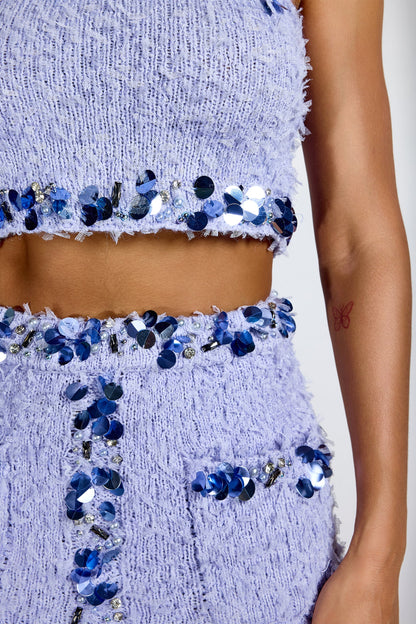 dolores purple Sequin Embellished Crop Top & Mini Skirt Set