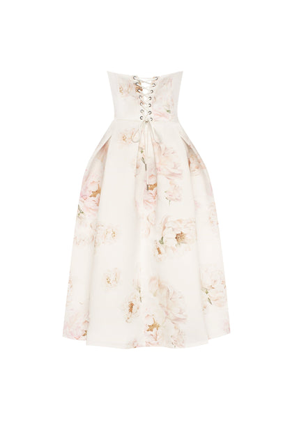 Pink peony corset midi dress, Garden of Eden