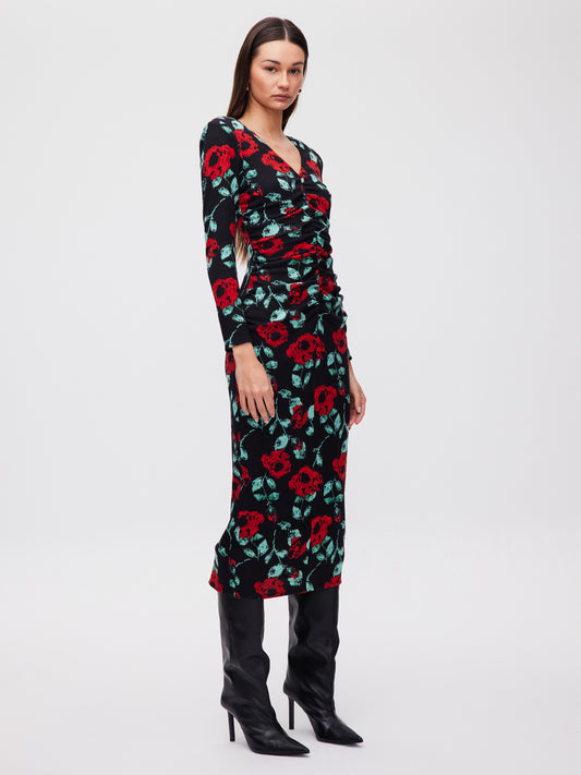 RED ROSES KNITTED MIDI DRESS