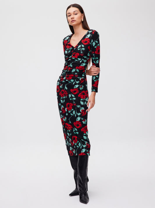RED ROSES KNITTED MIDI DRESS