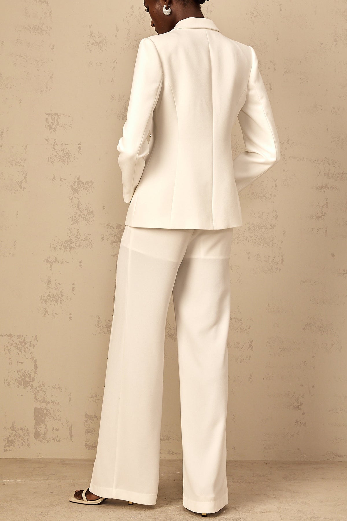 theresa diamond studded hollow out blazer set in white