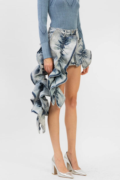 Madiya Asymmetric Ruffle Denim Mini Skirt