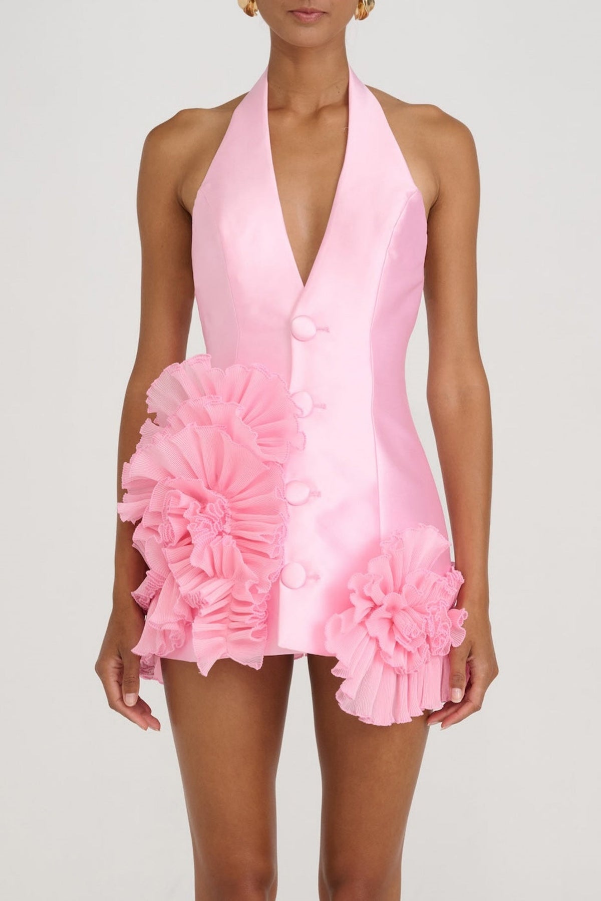 Satin Floral Halter Mini Dress