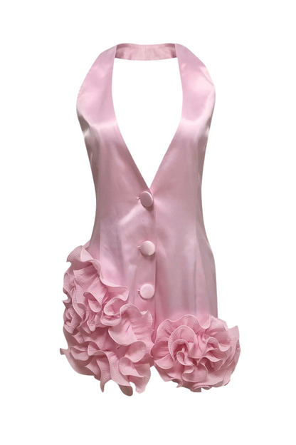 Satin Floral Halter Mini Dress