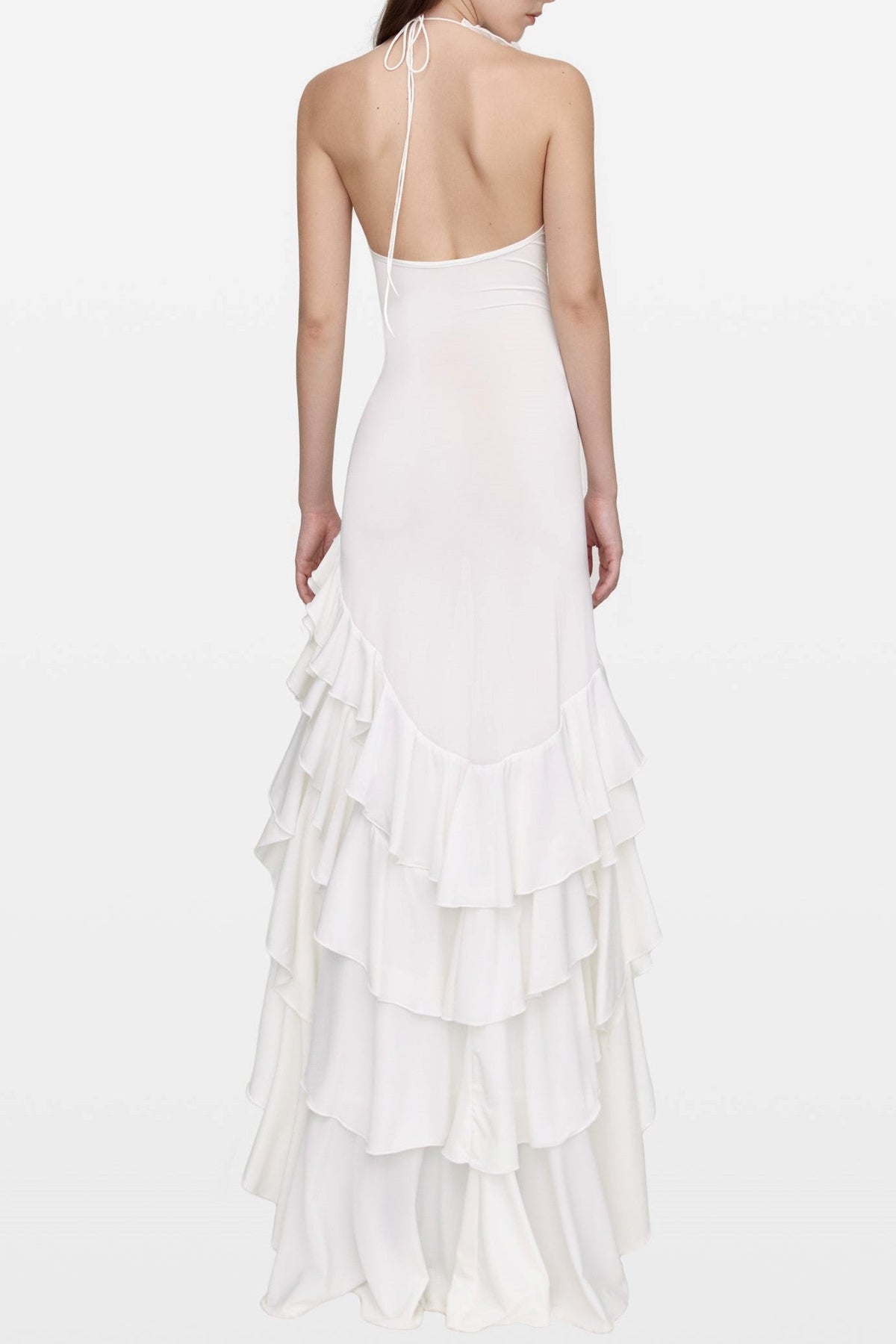 Malia Halter Mesh Flower Ruffle Midi Dress