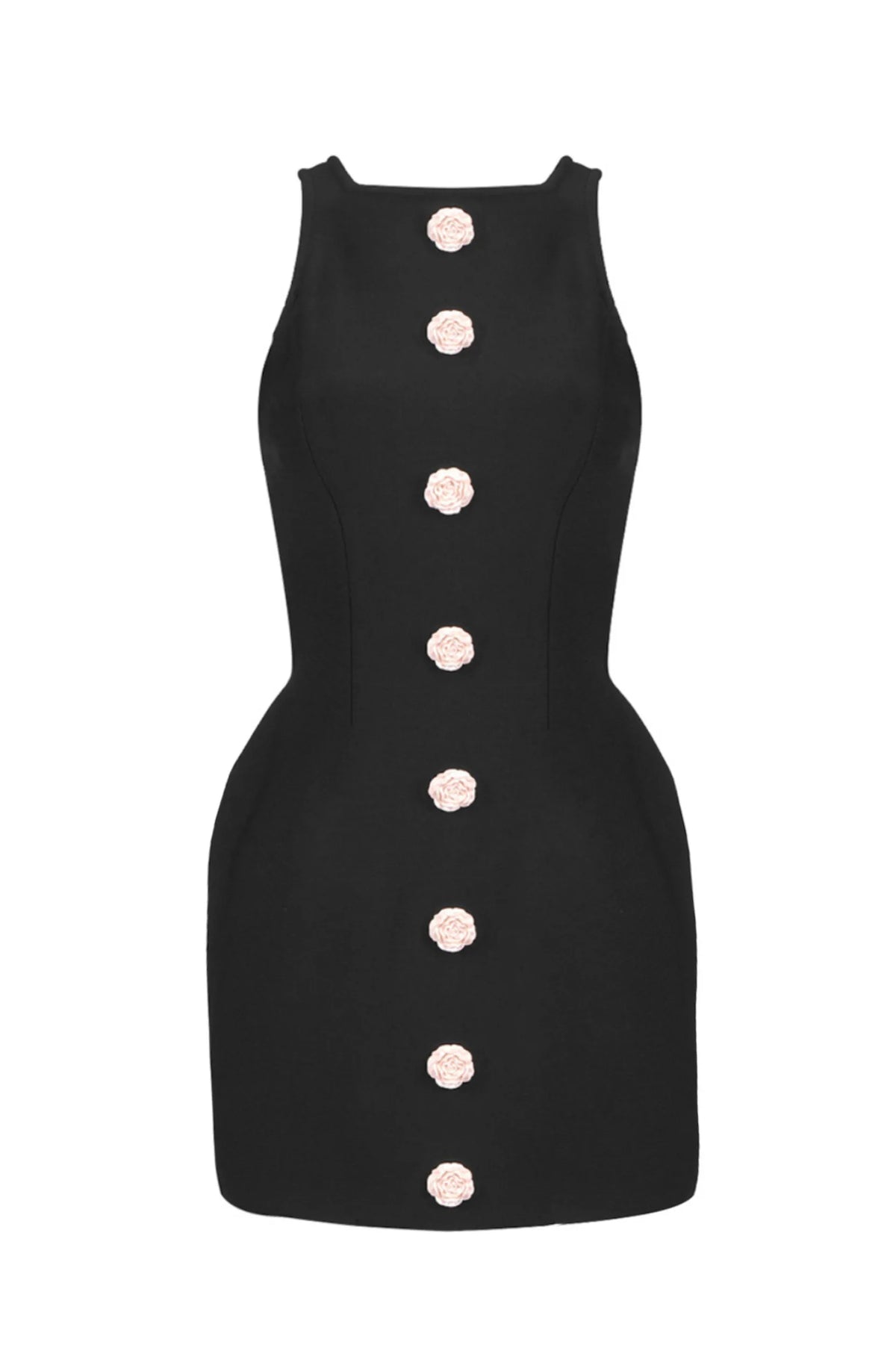 Marcia Sleeveless Flower Buttons Mini Dress