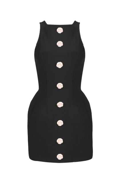 Marcia Sleeveless Flower Buttons Mini Dress