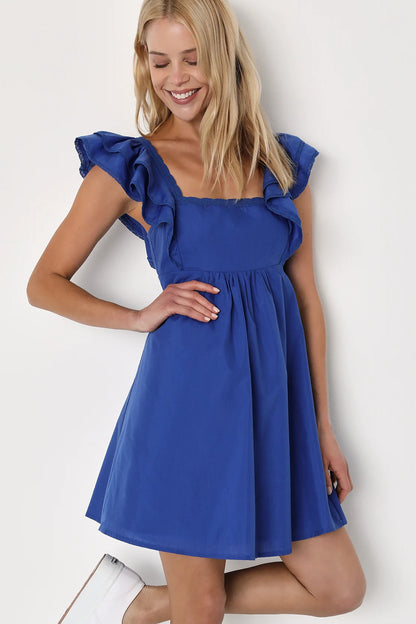 Marvelous Time Cobalt Blue Ruffled Mini Dress
