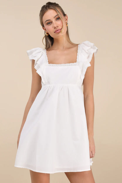 Marvelous Time White Ruffled Mini Dress
